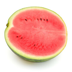 Watermelon half isolated on a white background. Creative summer concept. Top view, flat lay