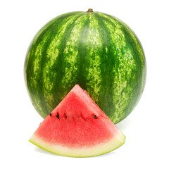 Whole watermelon and slice isolated on a white background
