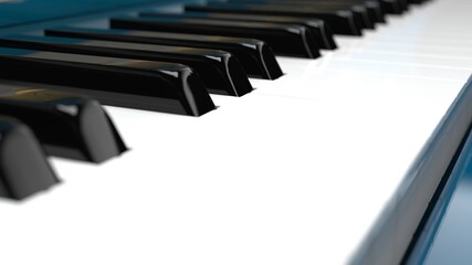 Sky Blue Grand Piano under Black Background. 3D illustration. 3D high quality rendering. 3D CG.