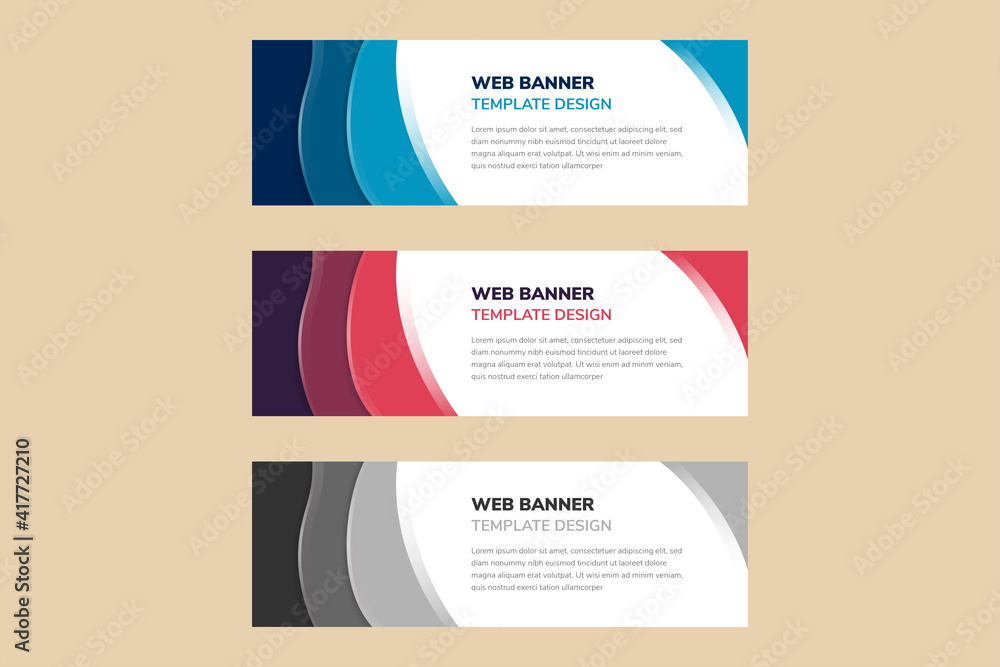 Aufkleber horizontal background red, blue and grey colors flat website banner. web layout ad, vector cover ill