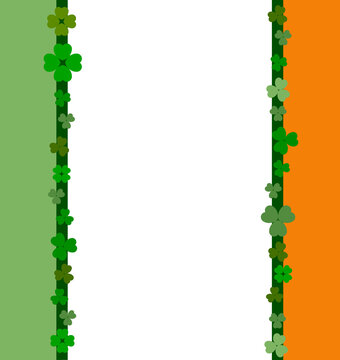 St patrick's day clover leaves background colored in Irish flag colors template