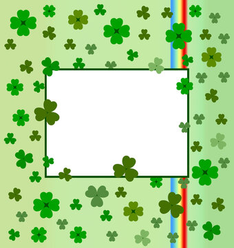St patrick's day clover leaves frame on green background  with rainbow template