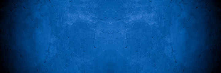 Old wall pattern texture cement blue dark abstract  blue color design are light with black gradient background.