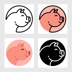 pig icon vector design in filled, thin line, outline and flat style.