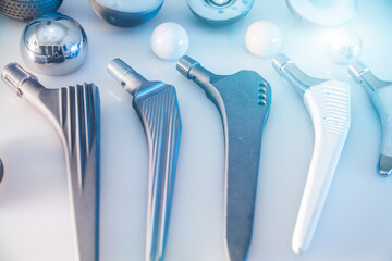 close up of lots of parts for transplantation of the joints of the leg