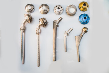 close up of lots of parts for transplantation of the joints of the leg