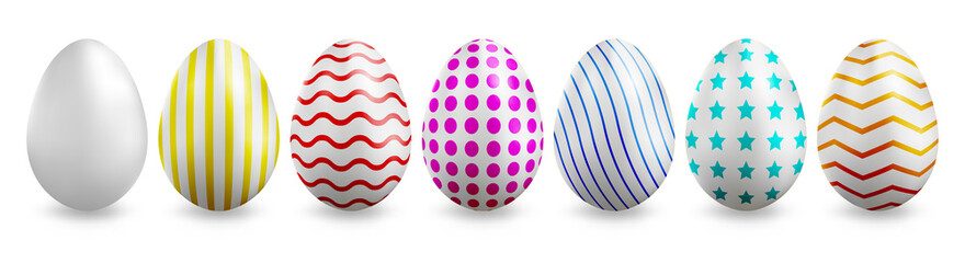 Happy Easter. Set of Color Easter Eggs on white background. Vector illustration