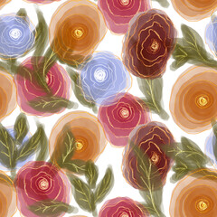 seamless pattern with abstract flowers, inkscape, gold roses, fluid art painting