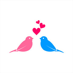 Vector illustraton of a two bird couple in love. Stylish card for Valentine day. color editable
