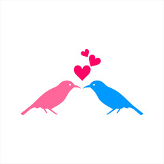 Vector illustraton of a two bird couple in love. Stylish card for Valentine day. color editable