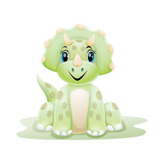 Cartoon green baby triceratops dinosaur sitting © tigatelu