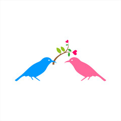 Vector illustraton of a two bird couple in love. Stylish card for Valentine day. color editable