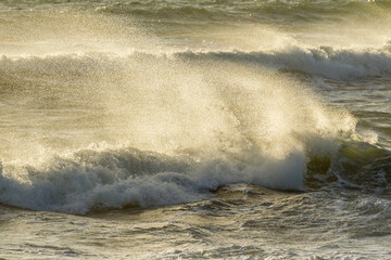 Obraz premium USA, California, San Luis Obispo County. Wind-blown surf.
