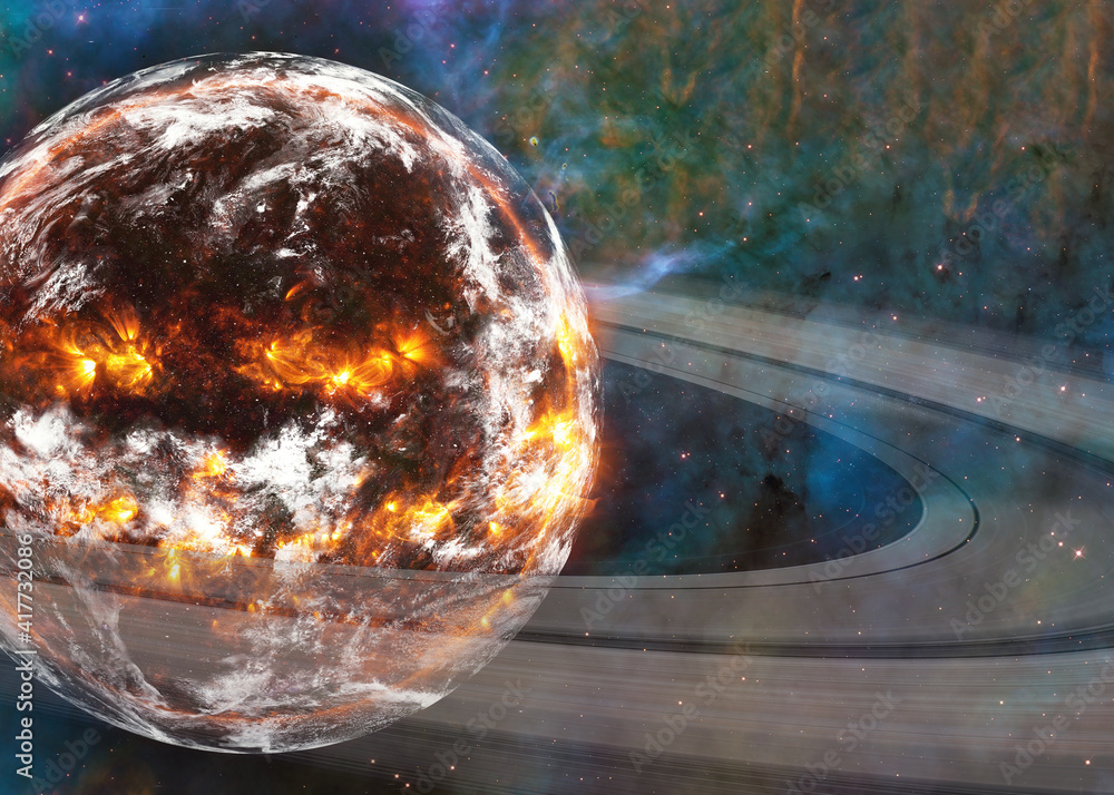 Wall mural exploading planet earth somewhere in extreme deep space far galaxies and stardust. science fiction b