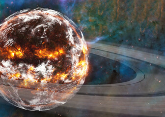 Exploading Planet Earth somewhere in extreme deep space far galaxies and stardust. Science fiction...