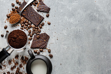 Coffee in cups with coffee beans