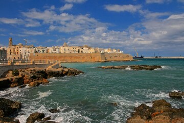 Fototapeta na wymiar Apulia, Italy. View of town Monopoli from the sea. 
