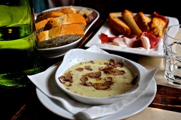 Typical Tuscan dish with black truffles 