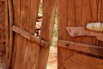 Ancient wooden gate in rural Morocco. 