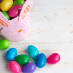 Fototapeta na wymiar Easter eggs in a bunny basket