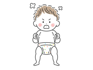 立っている不機嫌な赤ちゃんのイラスト