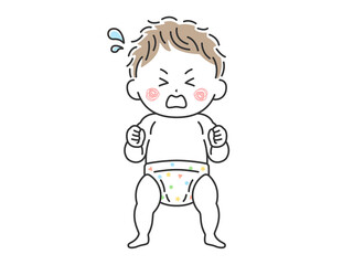 立って泣いている赤ちゃんのイラスト