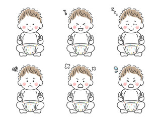 お座りをする赤ちゃんのイラストセット