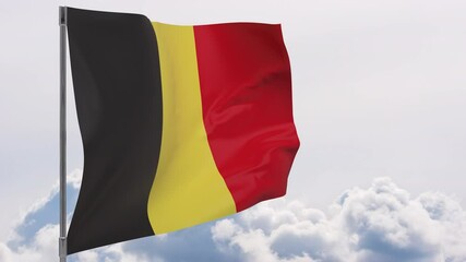 Belgium flag on pole with sky background seamless loop 3d animation - Powered by Adobe