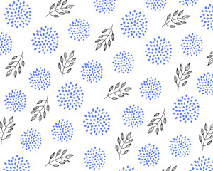 花と葉っぱの背景（ブルー）