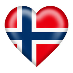 Obraz premium Norway flag heart button isolated on white with clipping path 3d illustration