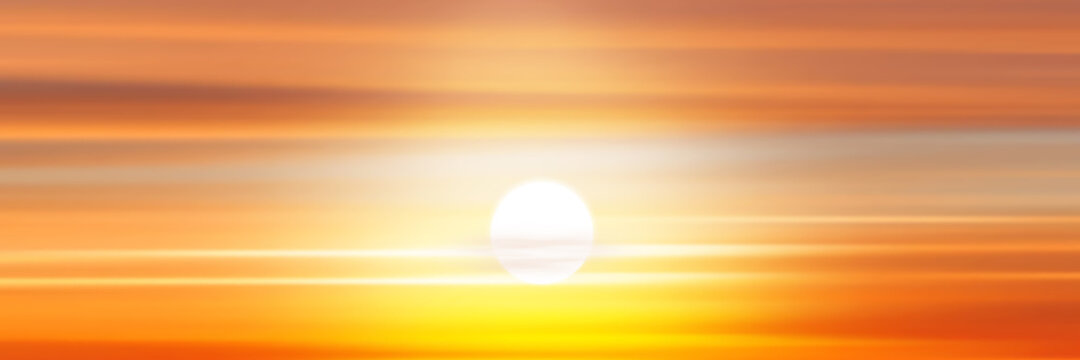 Setting sun, panoramic view of the sunset sky