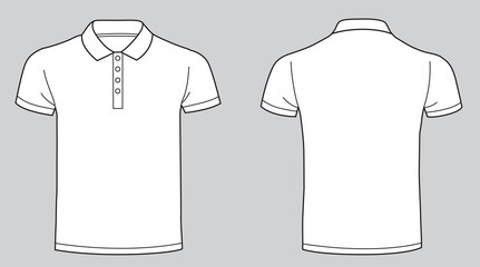 Blank white collar t-shirt template. Front and back view