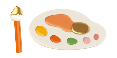 3d paint palette and brush