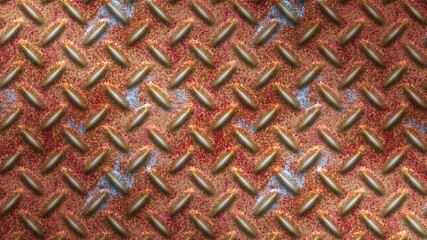 3D illustration Metal floor sheet with Rusty steel plate texture and background. 3D rendering Checkered plate old grungy metal floor seamless of steel sheet metallic