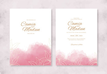Beautiful wedding invitation with watercolor splash and line