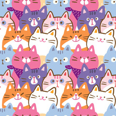 Seamless Pattern of Cartoon Cat Illustration Design