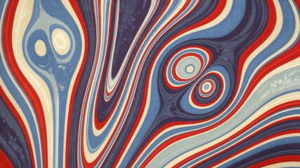 An abstract inkscape, paper marbling, or kintsugi style background illustration in blues, reds and ivory tones.