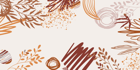 Fototapeta na wymiar Create your own design with these graphic items. Trendy geometric forms, textures, strokes, abstract and floral decor elements. Vector illustration. Boho floral style background