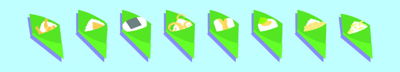 japanese traditional cuisine dishes set cartoon icon design template with various models. vector illustration isolated on blue background