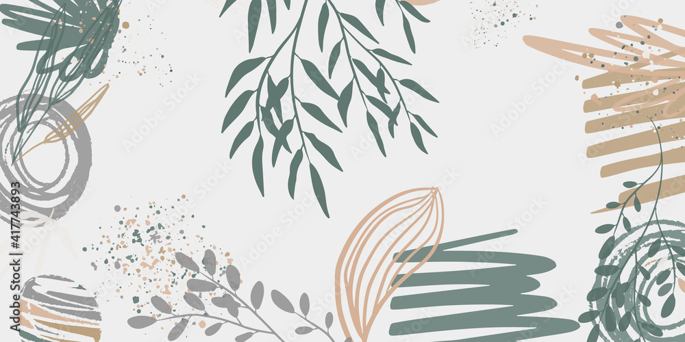 Poster trendy bohemian abstract square art templates with floral and geometric elements. for social media p