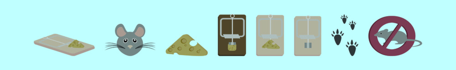 set of mouse trap cartoon icon design template with various models. vector illustration isolated on blue background