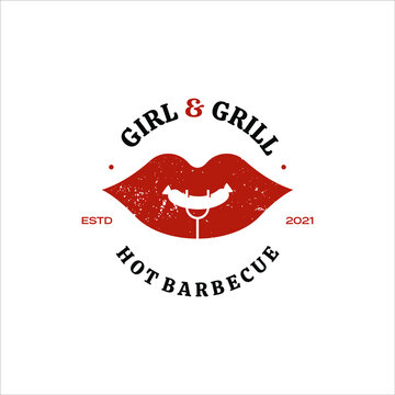 Barbecue Logo Design Grill and Smoke Meat. Tasty Food Graphic Template and Element Ideas