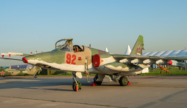 August 30, 2019, Moscow region, Russia. Russian Sukhoi Su-25 attack aircraft at the International aviation and space salon.