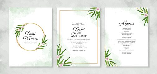 Wedding invitation template with hand painted watercolor floral