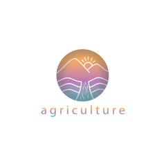 agriculture logo circle vector illustration outline mountain design