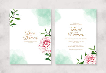 wedding invitation with watercolor splash and flower
