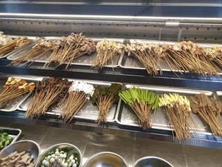 Hot pot skewers on display in China
