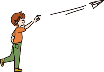 紙飛行機を飛ばす男の子のイラスト