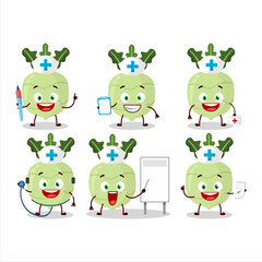 Doctor profession emoticon with kohlrabi cartoon character