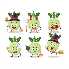 Halloween expression emoticons with cartoon character of kohlrabi
